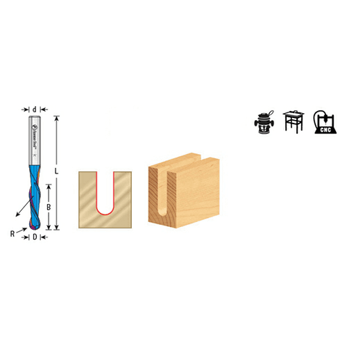 1/4" x 2-1/2" Spektra Down-Cut Ball Nose Spiral Router Bit, 2-Flute, 1/4" Shank - Alt Image 5