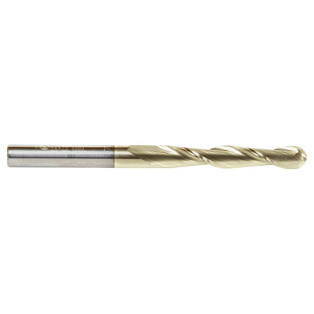 6mm x 75mm 2D/3D Carving Tapered Ball Tip ZrN Coated Up-Cut Spiral Router Bit, 2-Flute, 6mm Shank - Alt Image 1