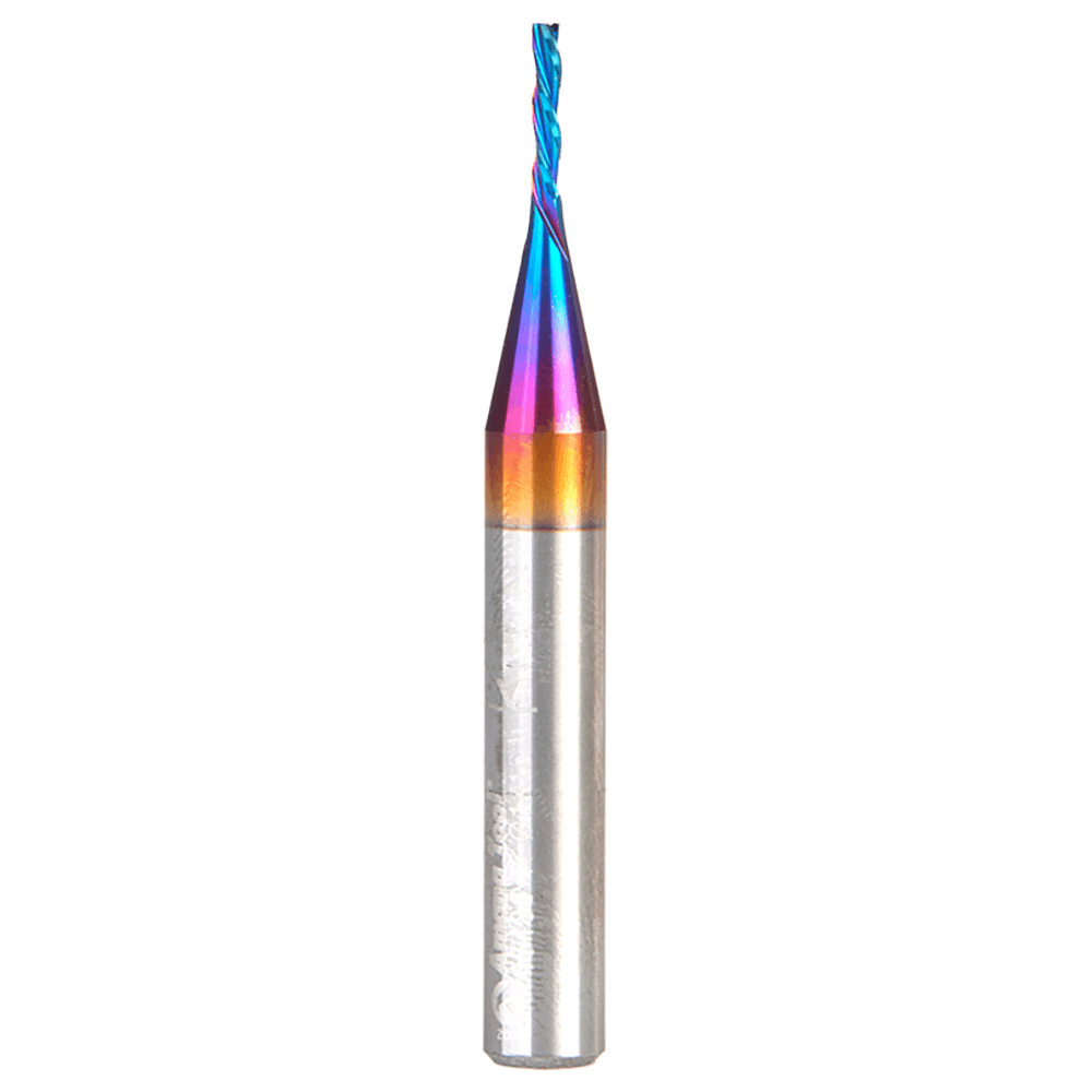 1/16" x 2" CNC 2D/3D Carving 0.10° Flat Bottom Down-Cut Spektra Extreme Tool Life Coated Spiral Router Bit, 3-Flute, 1/4" Shank Main - Image