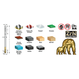 1/4" x 4" 2D/3D Carving Ball Nose ZrN Coated Router Bit, 3-Flute, 1/4" Shank - Alt Image 2