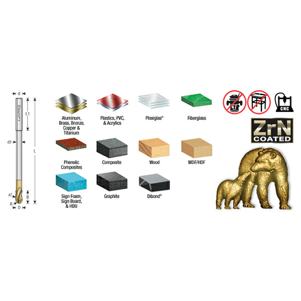 1/2" Dia x 1/4" Radius Extra Long CNC 2D/3D Carving Ball Nose 0.10° Straight Angle Solid Carbide Router Bit, 3-Flute, 1/2" Shank Alt 5 - Image