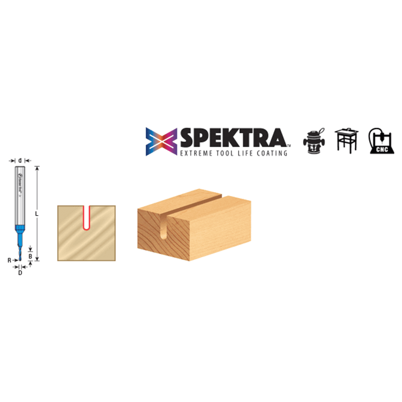 1/16" Dia x 1/4" Reduced Shank Solid Carbide Spektra Extreme Tool Life Coated Up-Cut Ball Nose Spiral Router Bit, 1/4" Shank Alt 1 - Image