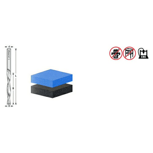 1/4" x 4" Foam Cutting Down-Cut Square End Spiral Router Bit, 2-Flute, 1/4" Shank - Alt Image 4