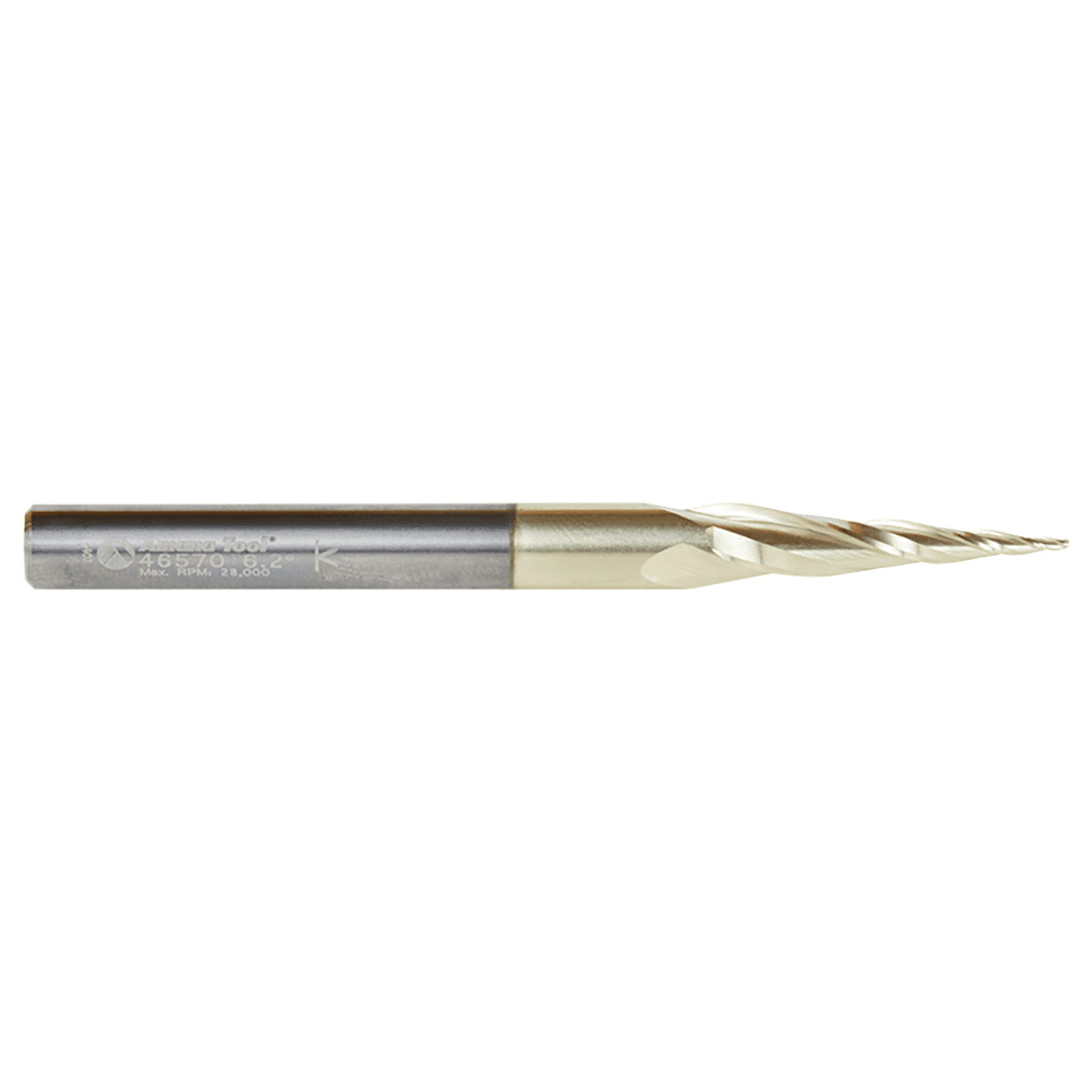 1/32" x 3" 2D/3D Carving Flat Bottom ZrN Coated Router Bit, 3-Flute, 1/4" Shank - Alt Image 1
