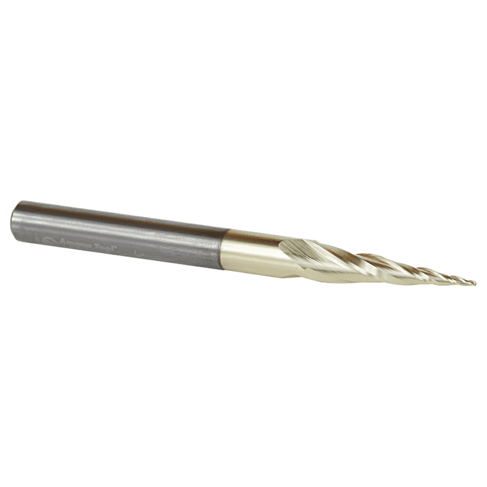 1/32" x 3" 2D/3D Carving Flat Bottom ZrN Coated Router Bit, 3-Flute, 1/4" Shank - Alt Image 2