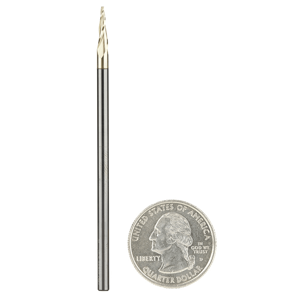 1/32" x 3" 2D/3D Carving Flat Bottom ZrN Coated Router Bit, 3-Flute, 1/8" Shank - Main Image