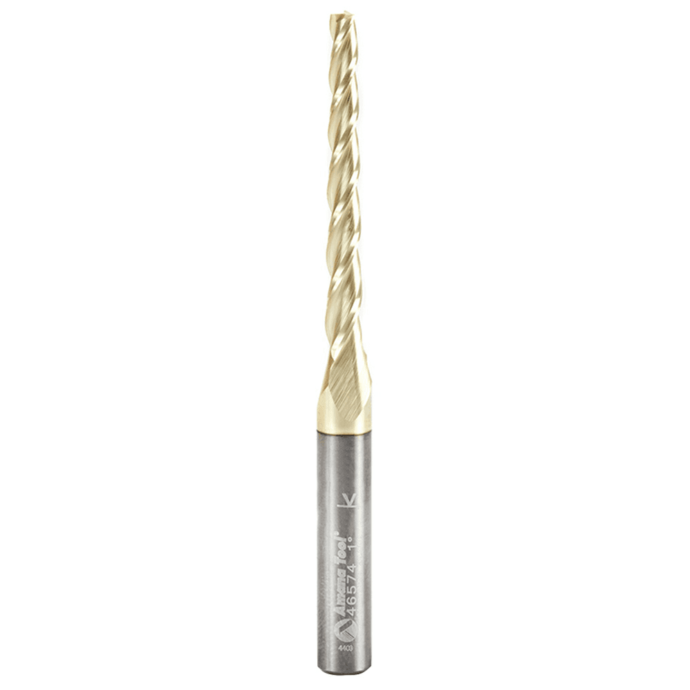 1/8" x 3" 2D/3D Carving Flat Bottom ZrN Coated Router Bit, 3-Flute, 1/4" Shank, 1&#730; Degree - Main Image