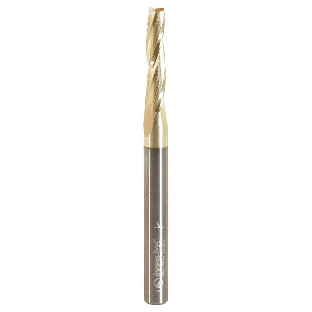 3/16" x 3" 2D/3D Carving Flat Bottom ZrN Coated CNC Router Bit, 3-Flute, 1/4" Shank - Main Image