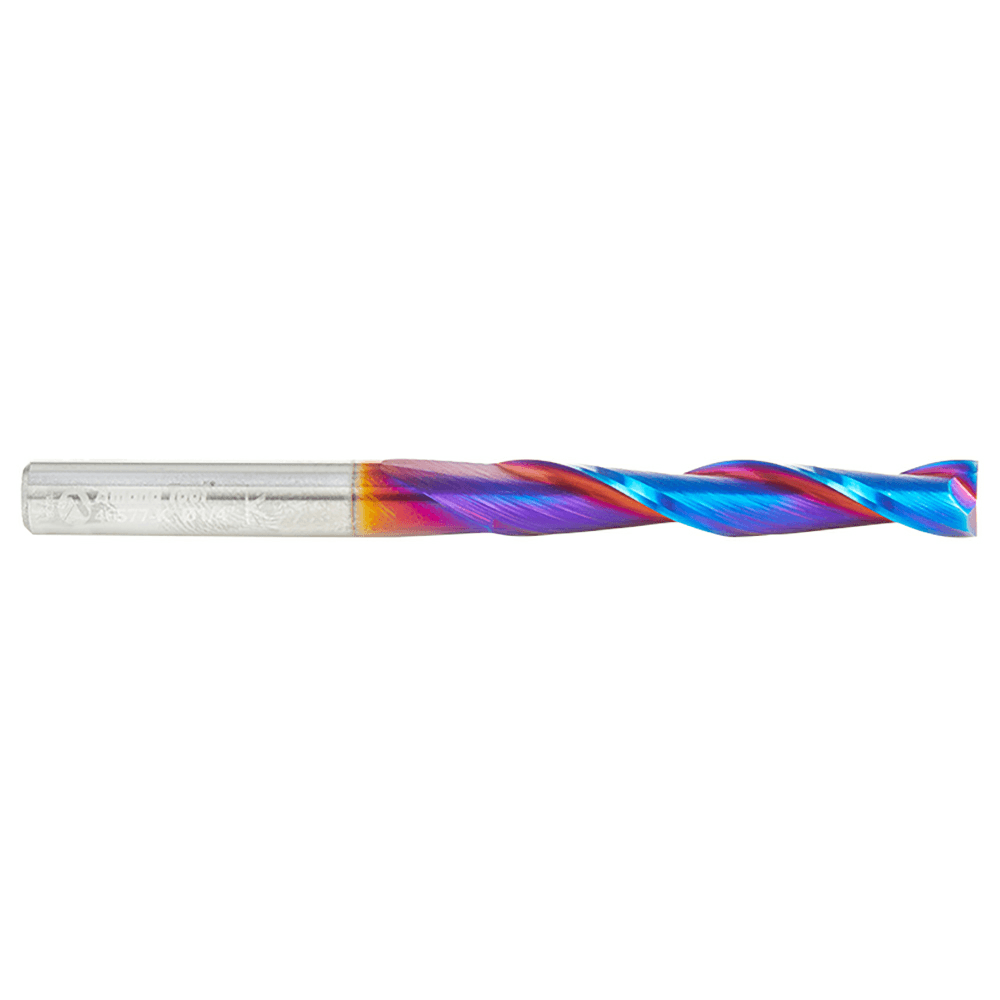 1/4" x 3" 2D/3D Carving Flat Bottom ZrN Coated Spektra Up-Cut Spiral Router Bit, 2-Flute, 1/4" Shank - Alt Image 1