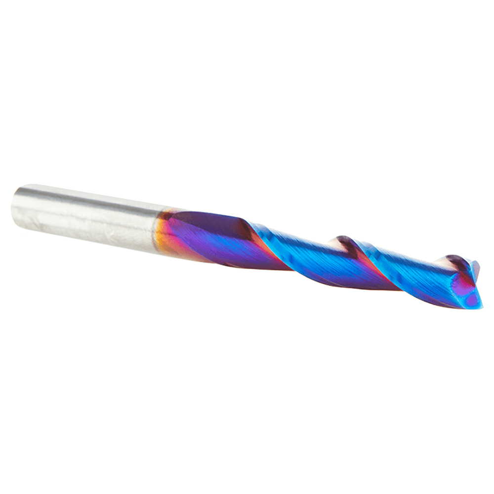1/4" x 3" 2D/3D Carving Flat Bottom ZrN Coated Spektra Up-Cut Spiral Router Bit, 2-Flute, 1/4" Shank - Alt Image 2