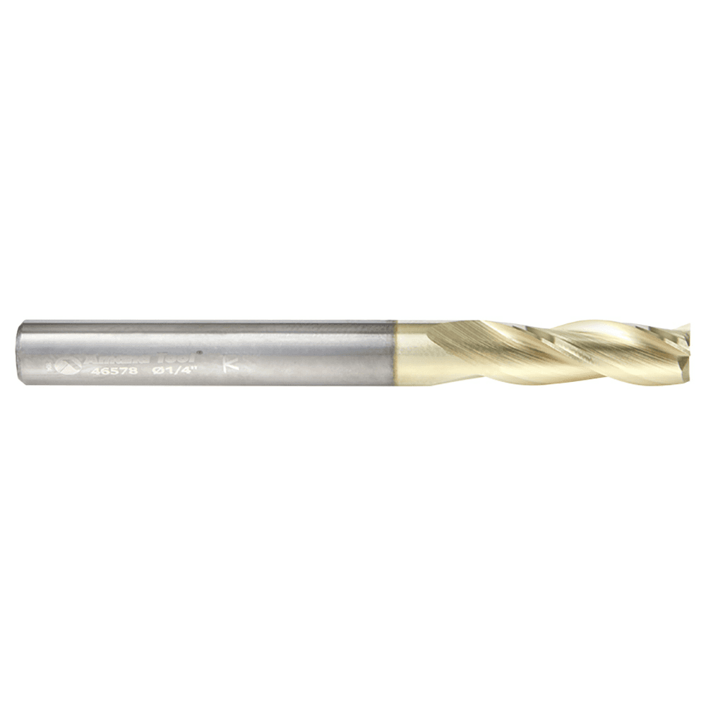 1/4" x 2-1/2" 2D/3D Carving Flat Bottom ZrN Coated Router Bit, 3-Flute, 1/4" Shank - Alt Image 1