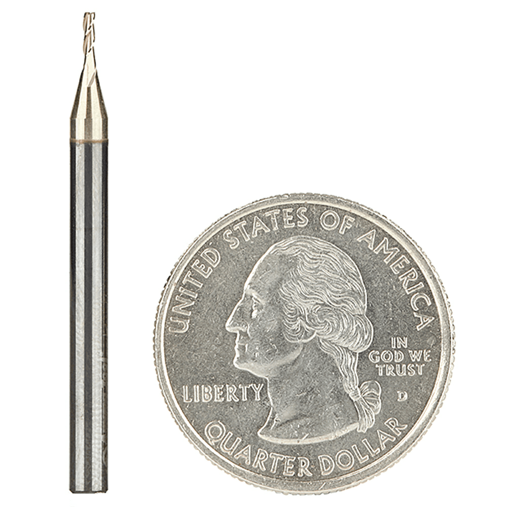 1mm x 38.1mm 2D/3D Carving Flat Bottom ZrN Coated Router Bit, 3-Flute, 3.175mm Shank - Main Image