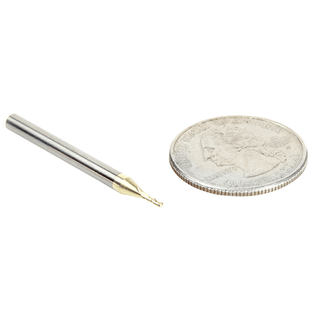 1mm x 38.1mm 2D/3D Carving Flat Bottom ZrN Coated Router Bit, 3-Flute, 3.175mm Shank - Alt Image 2