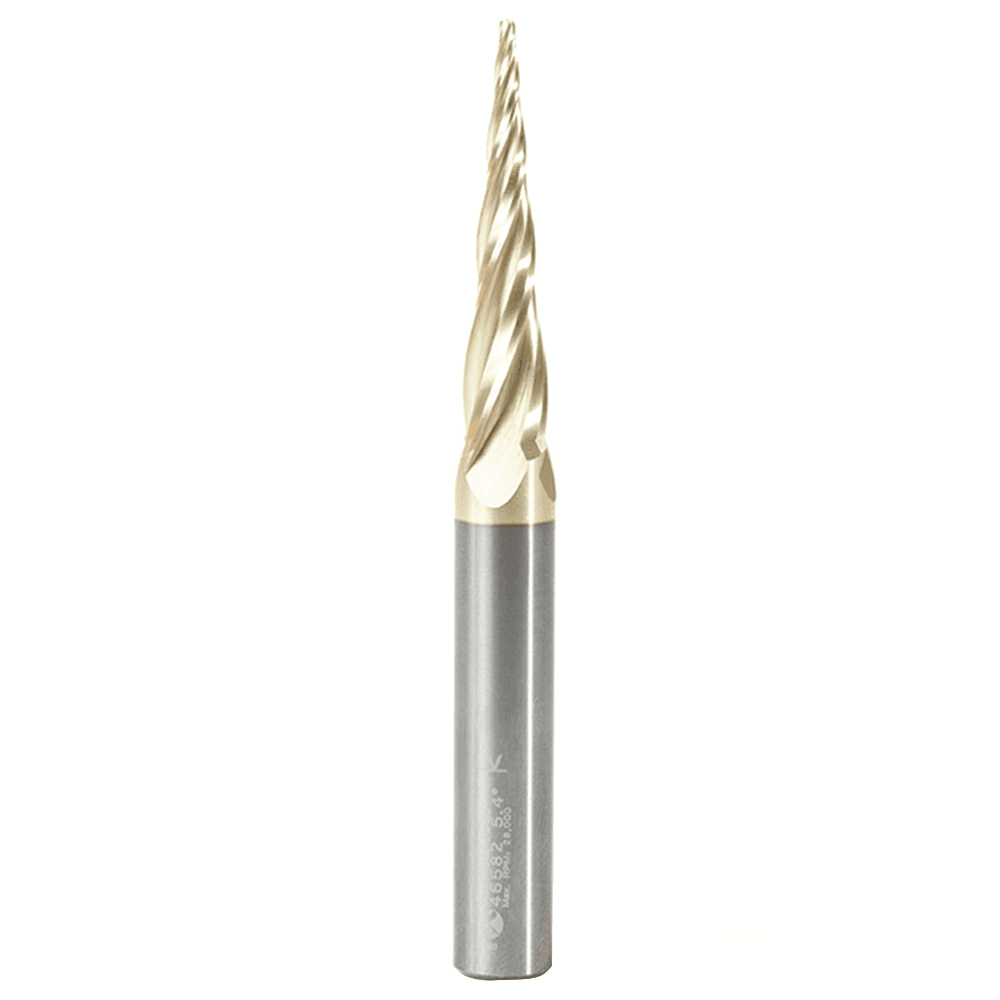 1/16" x 3-1/2" 2D/3D Tapered Ball Tip ZrN Coated Up-Cut Spiral Bit, 4-Flute, 3/8" Shank - Main Image