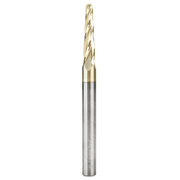 1/8" x 3" 2D/3D Carving Tapered Ball Tip ZrN Coated Up-Cut Spiral Router Bit, 4-Flute, 1/4" Shank - Main Image