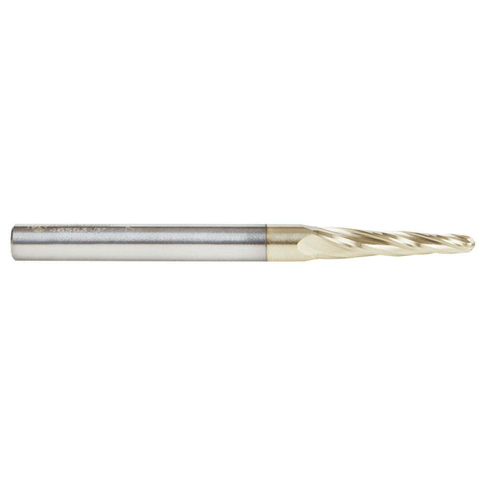 1/8" x 3" 2D/3D Carving Tapered Ball Tip ZrN Coated Up-Cut Spiral Router Bit, 4-Flute, 1/4" Shank - Alt Image 1