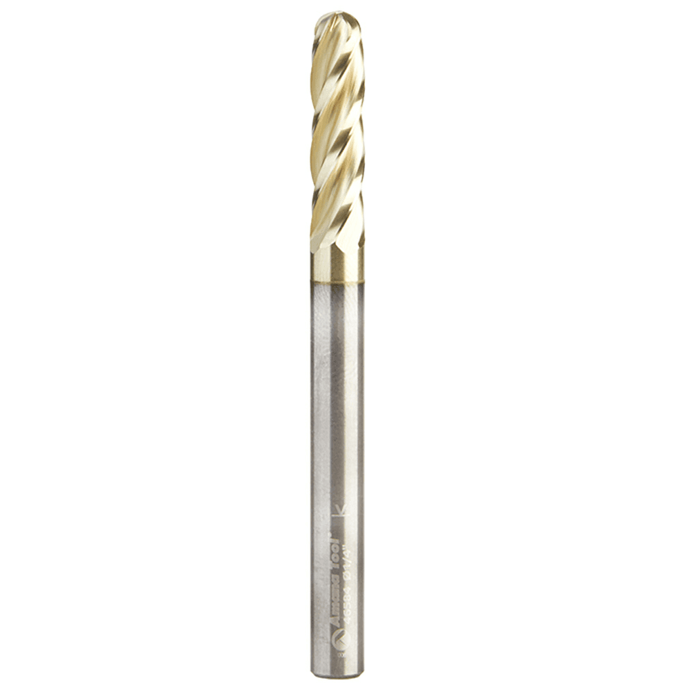 1/4" x 3" 2D/3D Carving Ball Tip ZrN Coated Router Bit, 4-Flute, 1/4" Shank - Main Image