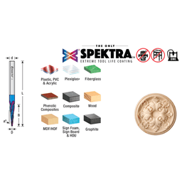 1/4" x 2" CNC 2D/3D Carving 0.10° Flat Bottom Up-Cut Spektra Extreme Tool Life Coated Spiral Router Bit, 2-Flute, 1/4" Shank Alt 1 - Image