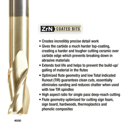 1/2" Dia x 1" Extra Long CNC 2D/3D Carving Flat Bottom 0.10° Straight Angle Solid Carbide Router Bit, 3 Flute, 1/2" Shank Alt 7 - Image