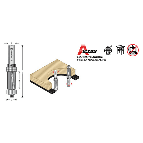 1/2" x 2-15/16" Down-Shear Multi Trimmer Bit with Ball Bearing, 1/4" Shank - Alt Image 4