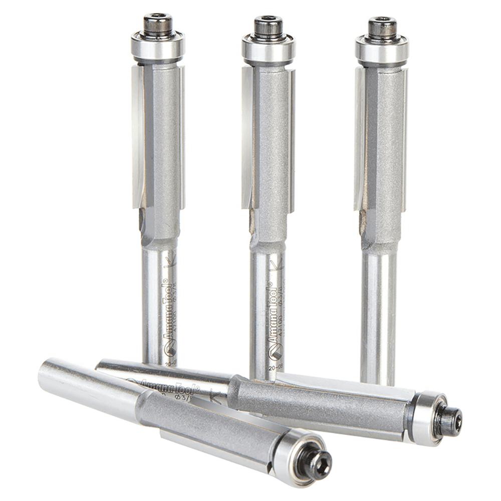 3/8" x 1" 5 Pack Carbide Tipped Flush Trim Bit, 2-Flute, 1/4" Shank Alt 2 - Image