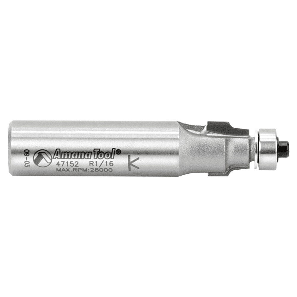 1/2" Dia x 3/8" Carbide Tipped No-File Trim .059 Radius Bevel Trim Bit, s, 1/2" Shank Alt 2 - Image