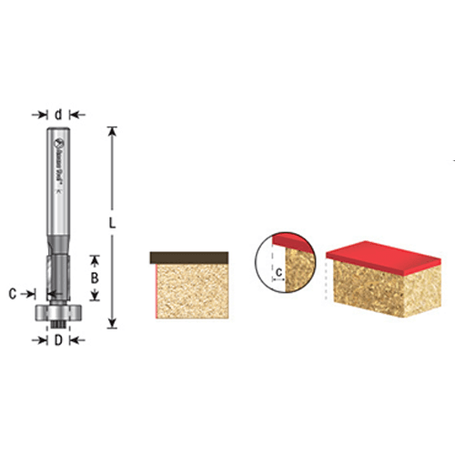 1/2" x 2" Overhang Trim Bit with Ball Bearing, 2-Flute, 1/4" Shank - Alt Image 3