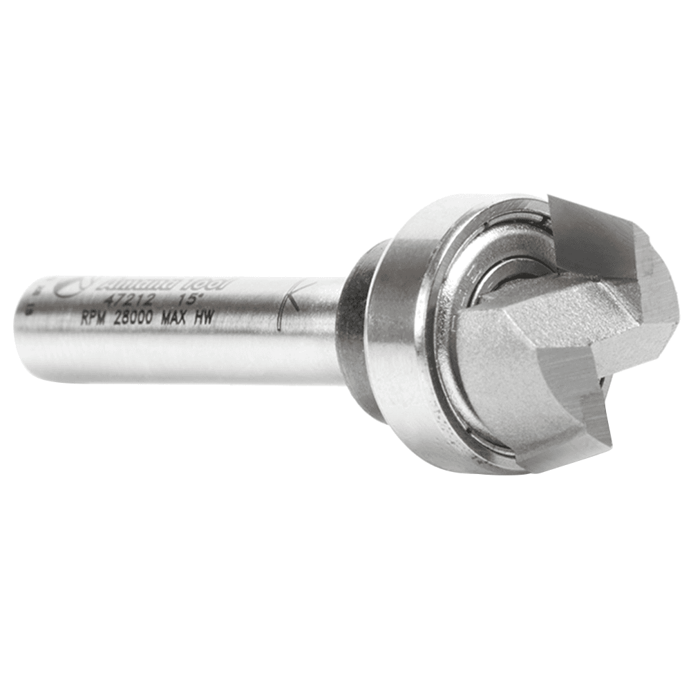 5/8" x 15&#730; Bevel Trim Bit with Upper Ball Bearing, 2-Flute, 1/4" Shank - Alt Image 1