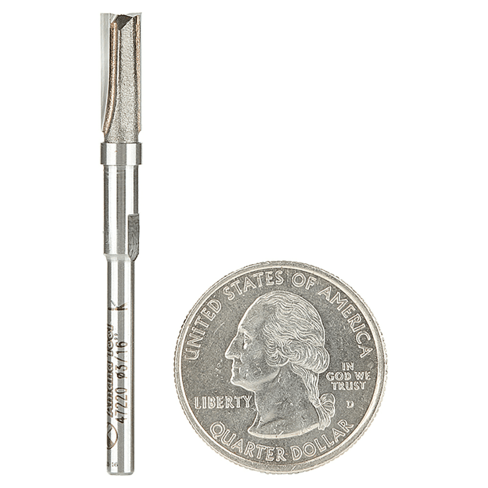 3/16" x 2" Miniature Flush Trim Plunge Template with Upper Ball Bearing, 2-Flute, 1/8" Shank - Alt Image 2