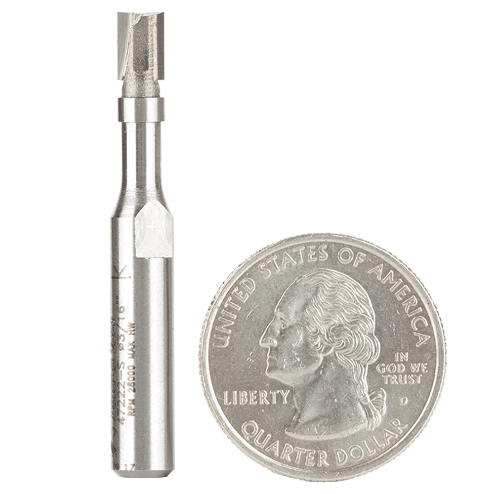3/16" x 1-3/4" Miniature Flush Trim Plunge Template with Upper Ball Bearing, 2-Flute, 1/4" Shank - Alt Image 1