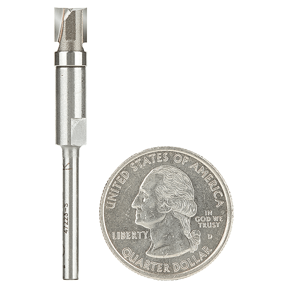 1/4" x 1-15/16" Miniature Flush Trim Plunge Template with Upper Ball Bearing, 2-Flute, 1/8" Shank - Alt Image 2