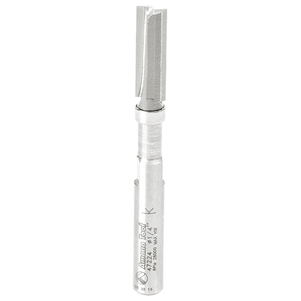 1/4" x 2-7/16" Miniature Flush Trim Plunge Template with Upper Ball Bearing, 2-Flute, 1/4" Shank - Main Image