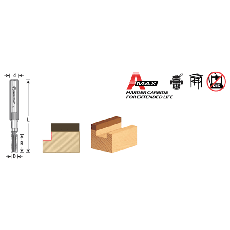 1/2" Dia x 1/2" Carbide Tipped Flush Trim Plunge Template, 1/2" Shank with Upper Ball Bearing Router Bit Alt 1 - Image