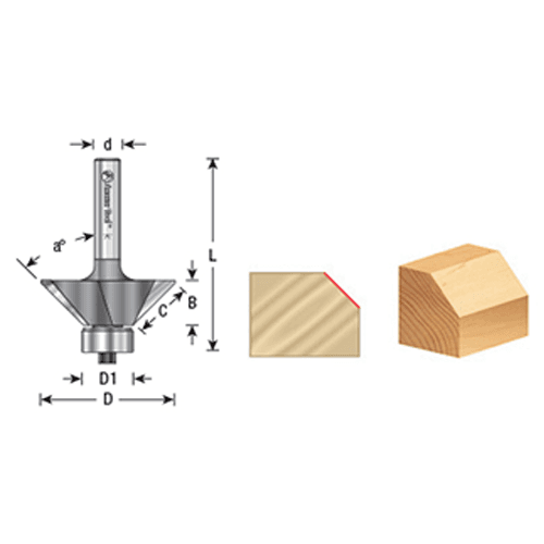 15/16" x 22&#730; Bevel Laminate Trim Bit, 3-Flute, 1/4" Shank - Alt Image 3