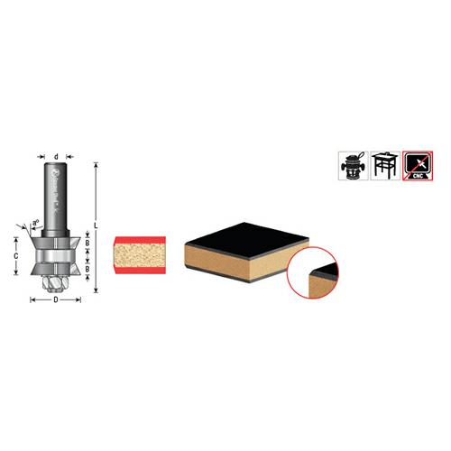 1" x 15&#730; 4-Wings Double Bevel Trim Cutter Assembly, 1/2" Shank - Alt Image 2