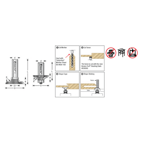 1-1/2" x 2" Cope Cutter with Stub Spindle, 2-Flute, 1/2" Shank - Alt Image 2