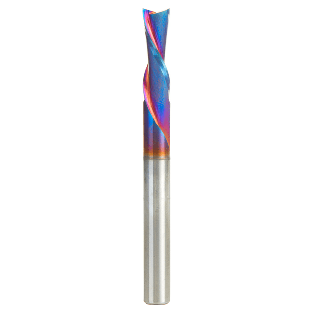 6mm x 63mm Down-Cut Spektra Extreme Tool Life Coated Spiral Plunge Bit, 2-Flute, 6mm Shank for Drilling Shelf Pin Holes Alt 1 - Image