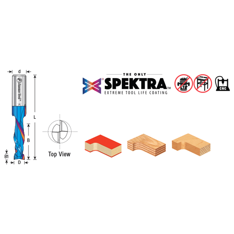 8mm Dia x 25mm CNC Solid Carbide Spektra Extreme Tool Life Coated Mortise Compression Spiral Bit, 2 Flute, 8mm Shank Alt 1 - Image
