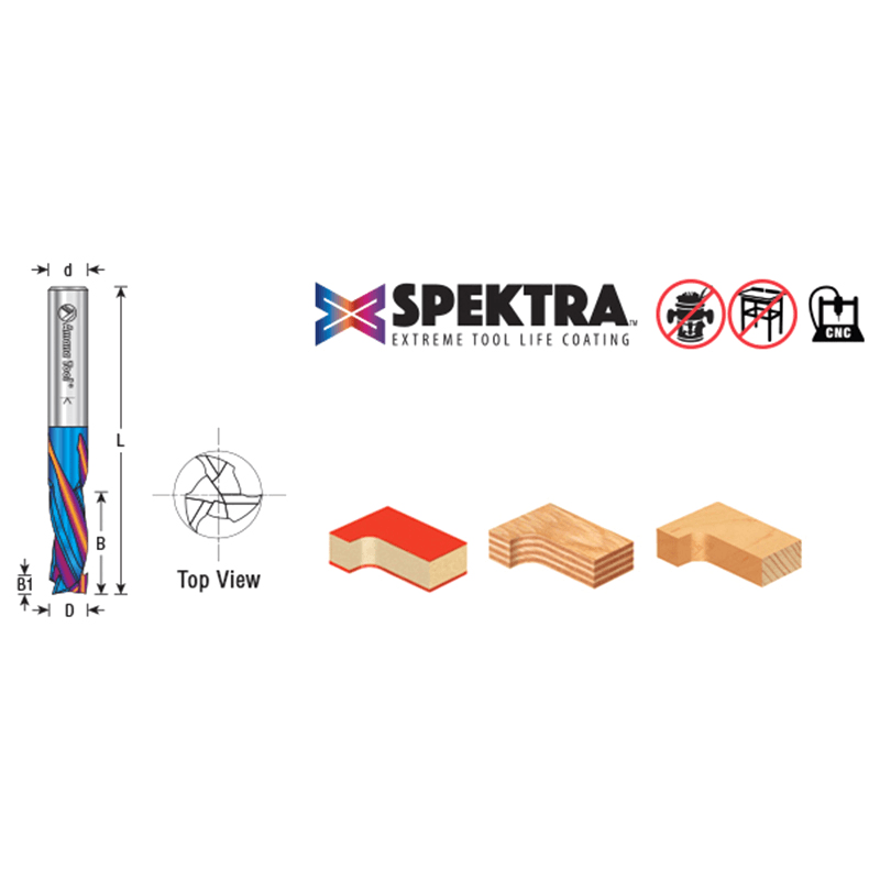 6mm Dia x 25mm CNC Solid Carbide Spektra Extreme Tool Life Coated Mortise Compression Spiral Bit, 2 Flute, 6mm Shank Alt 1 - Image