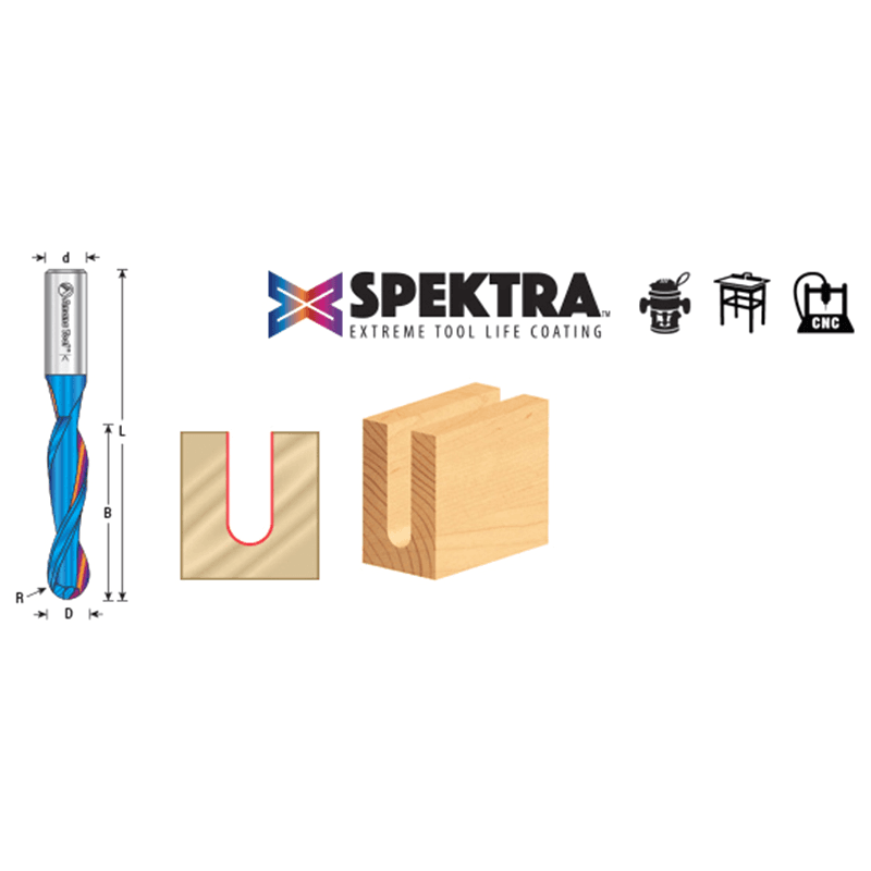 6mm x 63mm Solid Carbide Spektra Extreme Tool Life Coated Up-Cut Ball Nose Spiral Router Bit, 2-Flute, 6mm Shank Alt 1 - Image