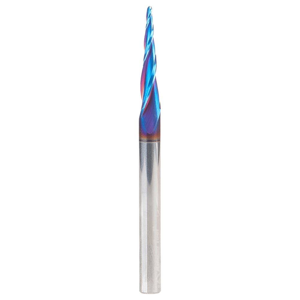 1.5mm x 75mm CNC 2D/3D Carving 5.0° Tapered Angle Ball Up-Cut Spektra Extreme Tool Life Coated Spiral Router Bit, 3-Flute, 6mm Shank Main - Image