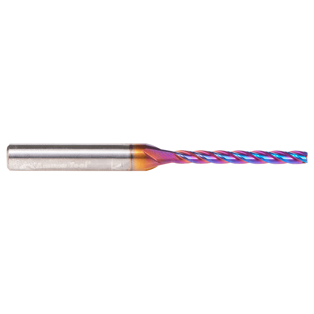 3mm x 63mm CNC 2D/3D Carving 0.10° Flat Bottom Up-Cut Spektra Extreme Tool Life Coated Spiral Router Bit, 4-Flute, 6mm Shank Alt 2 - Image