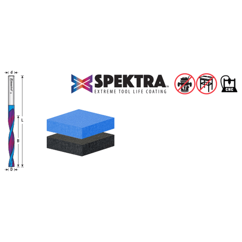 6mm x 100mm Solid Carbide CNC Spektra Extreme Tool Life Coated Foam Cutting Up-Cut Square End Spiral Router Bit, 2-Flute, 6mm Shank Alt 1 - Image