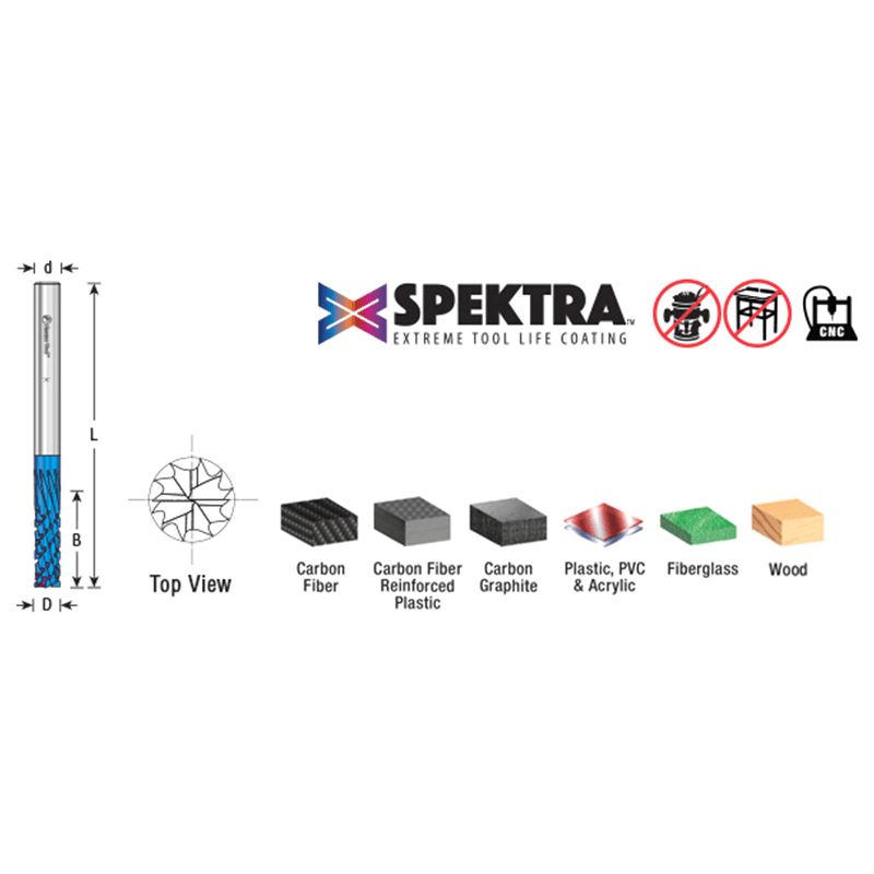 3mm x 50mm Solid Carbide CNC Spektra Extreme Tool Life Coated Down-Cut Spiral Router Bit, 10-Flute, 3mm Shank Alt 1 - Image