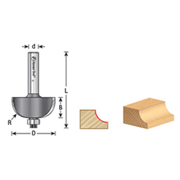 1-1/8" x 3/8" Radius Cove Bit with Ball Bearing, 2-Flute, 1/4" Shank - Alt Image 3