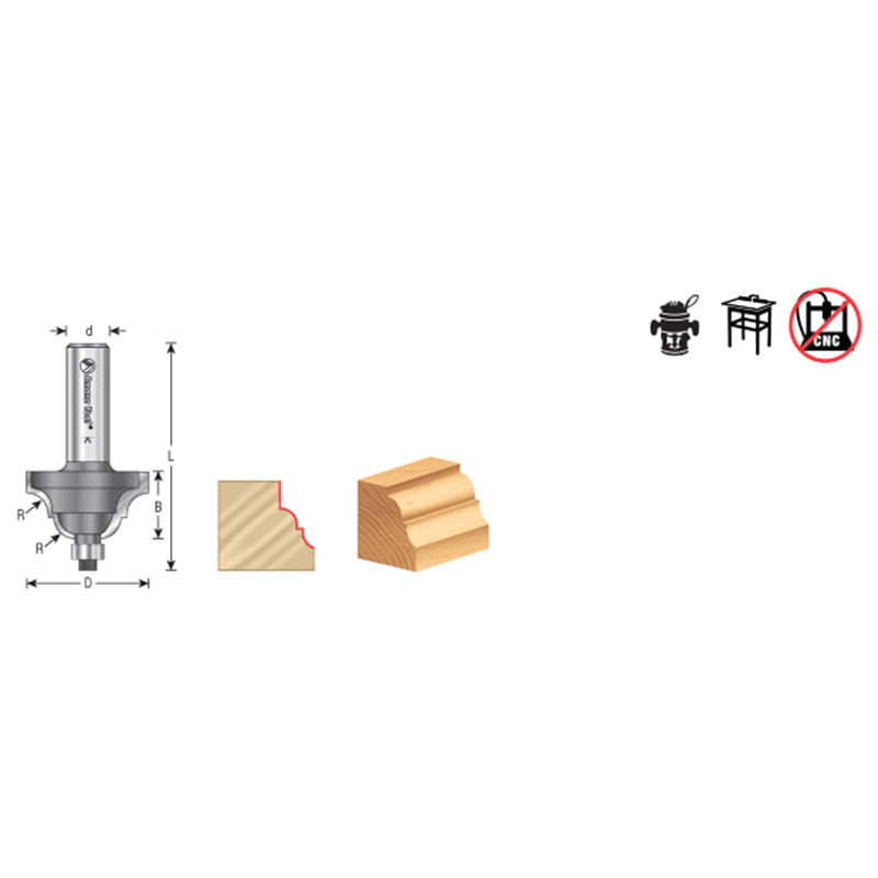 1-3/8" Dia x 7/8" Carbide Tipped Double Roman Ogee Bit, 1/4" Radius, 1/4" Shank Alt 1 - Image