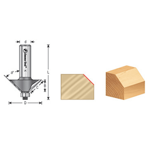 1-1/4" x 2" Chamfer Router Bit, 2-Flute, 1/4" Shank - Alt Image 3