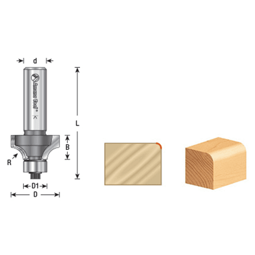 1-3/4" x 1/16" Radius Corner Rounding Bit with Ball Bearing Guide, 2-Flute, 1/4" Shank - Alt Image 3