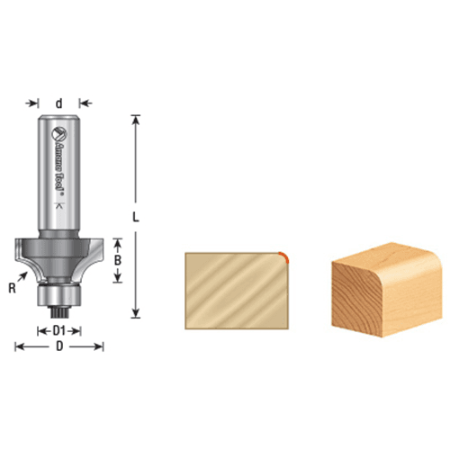 2" x 1/8" Radius Corner Rounding Bit with Ball Bearing Guide, 2-Flute, 1/4" Shank - Alt Image 3