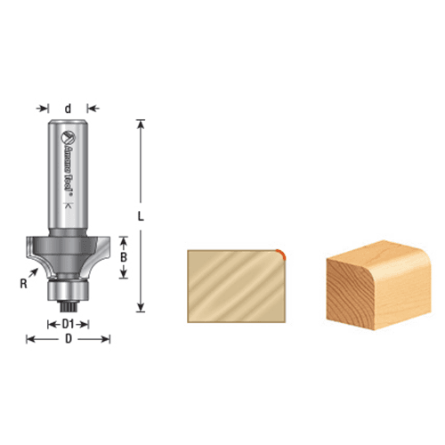 2" x 3/16" Radius Corner Rounding Bit with Ball Bearing Guide, 2-Flute, 1/4" Shank - Alt Image 3